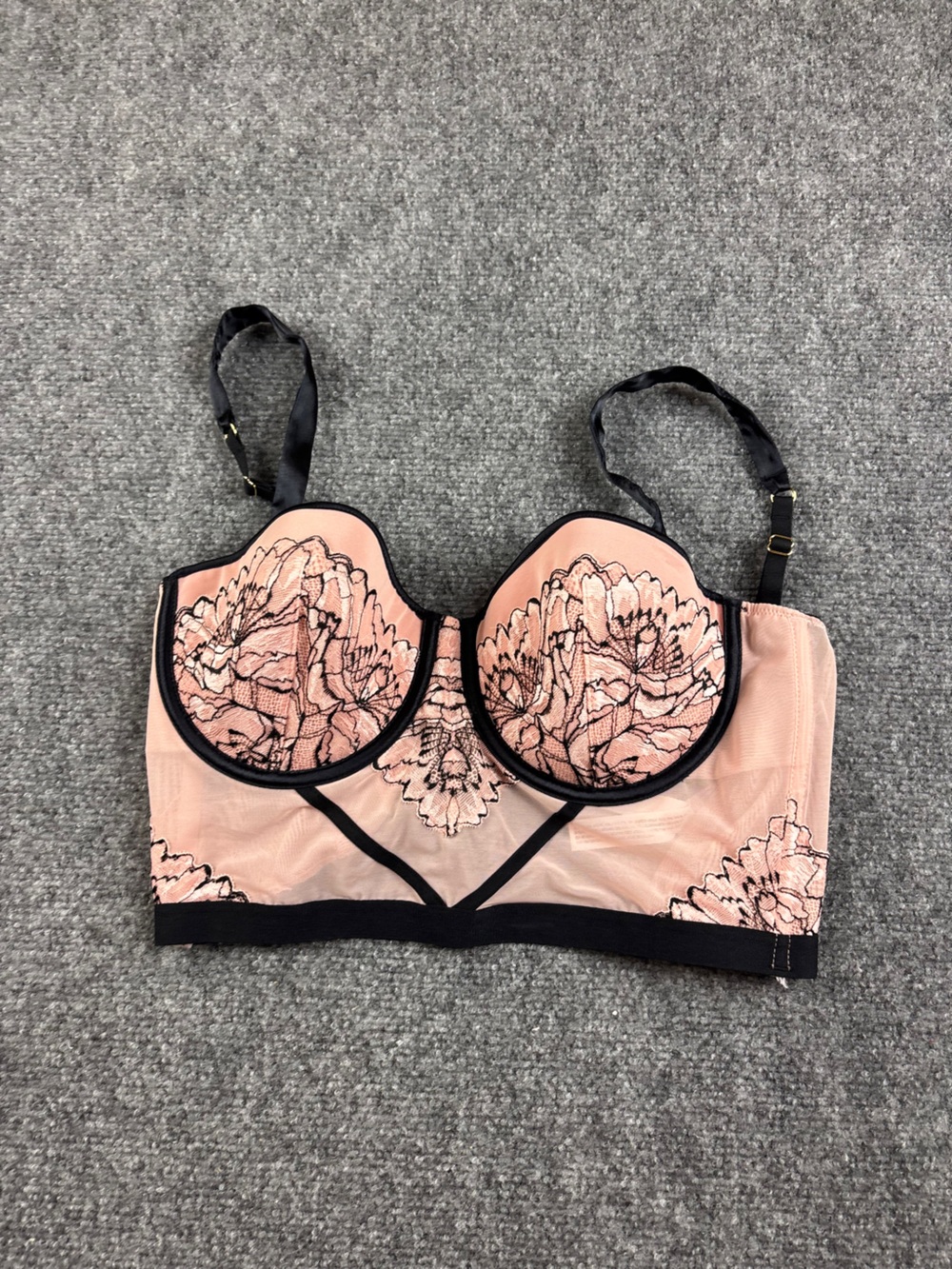 AUDEN Women’s Pink/Black Mesh lace underwire Balconette Bustier Bra size Medium